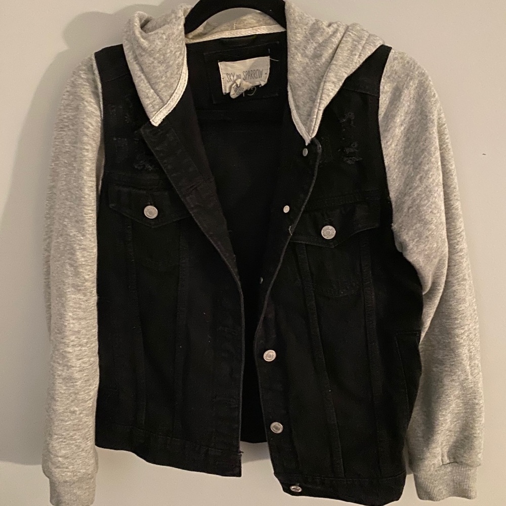 Sky and Sparrow Distressed Denim Hoodie Jacket-S